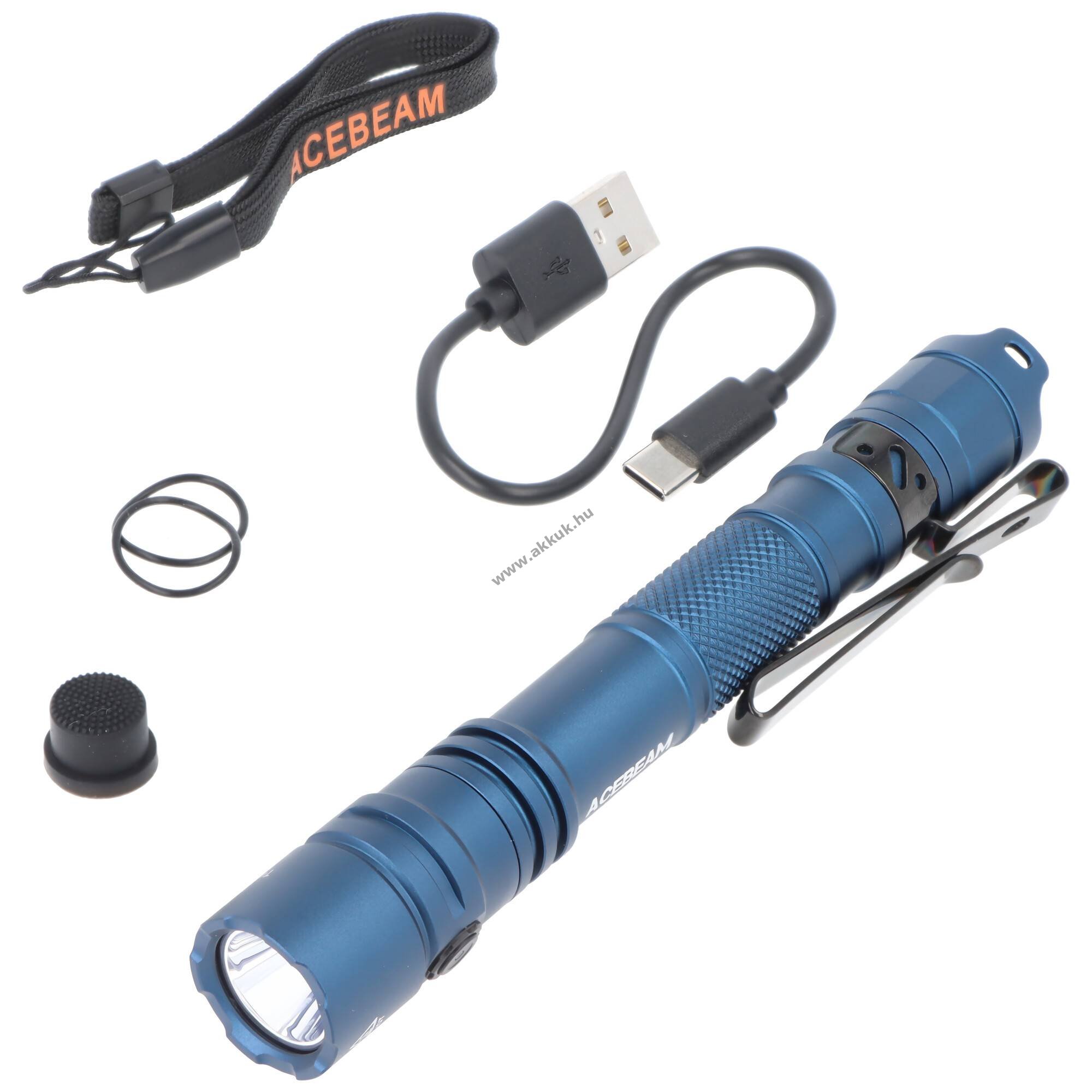 AceBeam TAC 2AA taktikai zseblámpa 1400lm 304m kék akku 1600mAh Li-Ion
