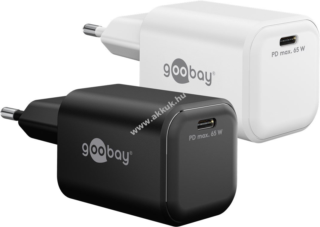 Goobay Single Fast Charger 65W USB-C PD GaN nano gyorstöltő fehér 1xUSB-C