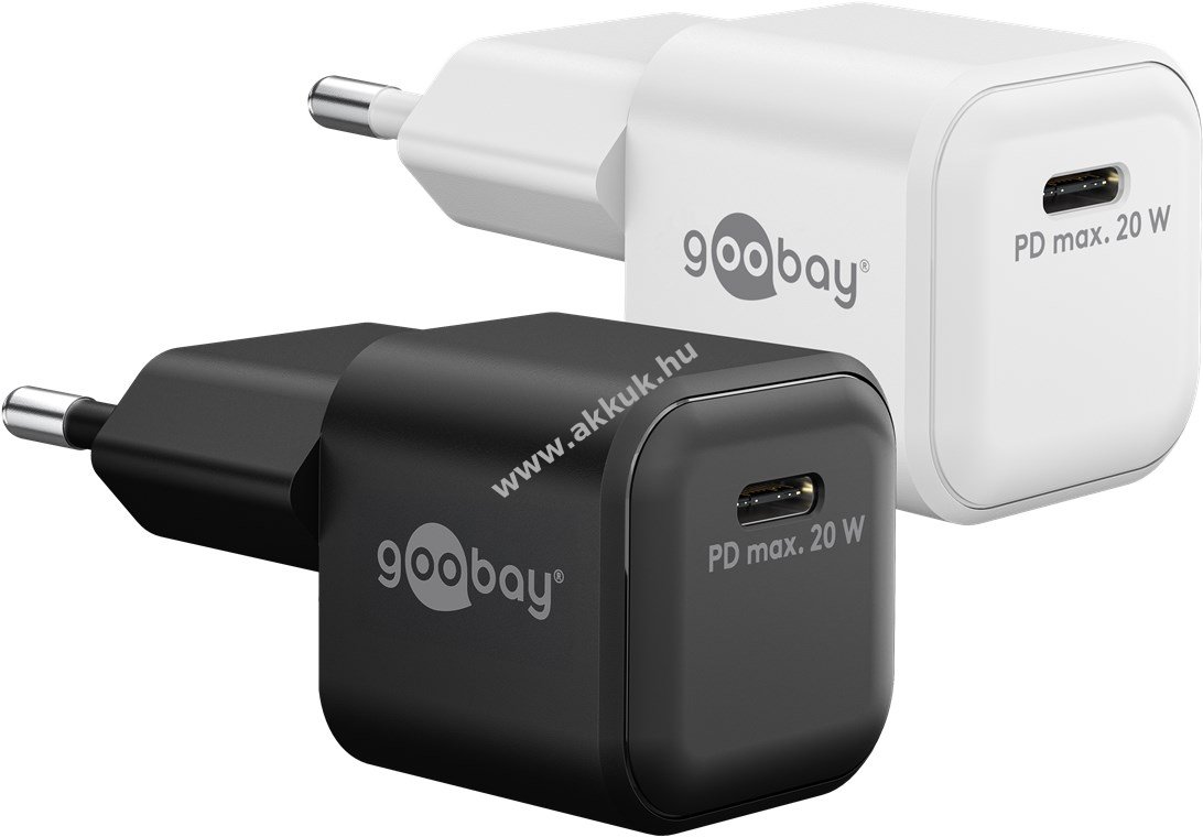 Goobay Single Fast Charger 20W USB-C PD GaN gyors töltő nano fehér 1x USB-C csatlakozó