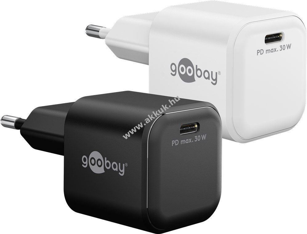 Goobay Single Fast Charger 30W USB-C PD GaN Nano gyors töltő fehér 1x USB-C