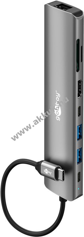 Goobay Advanced Slim 8port USB-C elosztó HDMI 4K@60Hz RJ45 1Gbit/s PD100W USB3.2 5Gbit/s SD/microSD