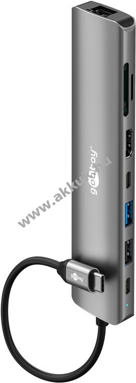 Goobay Standard Slim 8 portos USB-C hub HDMI RJ45 5Gbit/s PD100W SD/microSD Alumínium