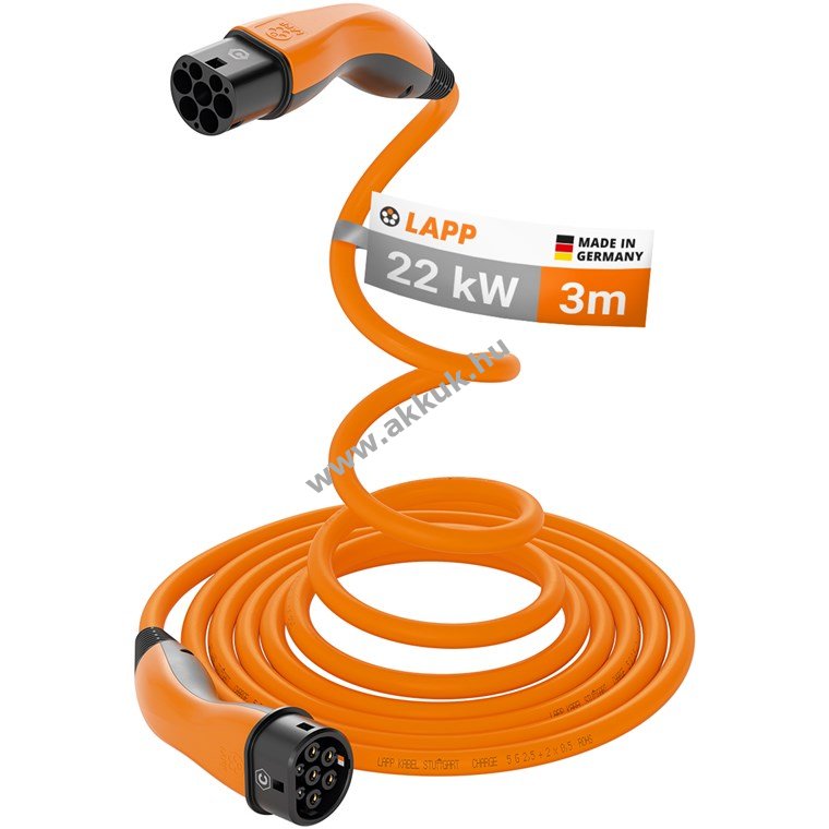 LAPP MOBILITY HELIX önbehúzó Type 2 töltőkábel 3m 32A 3fázis 22kW narancs