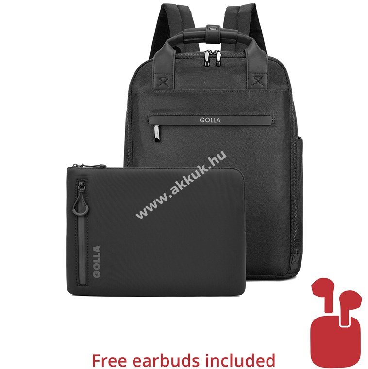 Golla hátizsák és 13colos laptophüvely készlet fekete Bluetooth fejhallgatóval (szín véletlenszerű)
