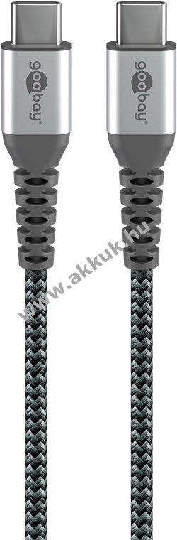 Goobay Textile Cable USB-C-USB-C textilkábel fém csatlakozóval 0,15m 60W 3A űrszürke/ezüst