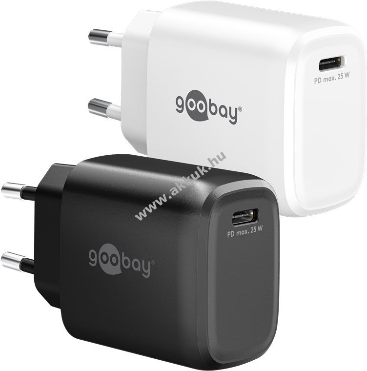 Goobay Single Fast Charger 25W USB-C PD GaN gyorstöltő fehér 1x USB-C