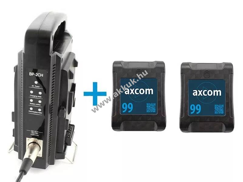 Axcom U-CSVLO-99-UD V-Mount 14,4V 6,8Ah 2db + SM-CPVM-2 töltő videókamera Li-Ion