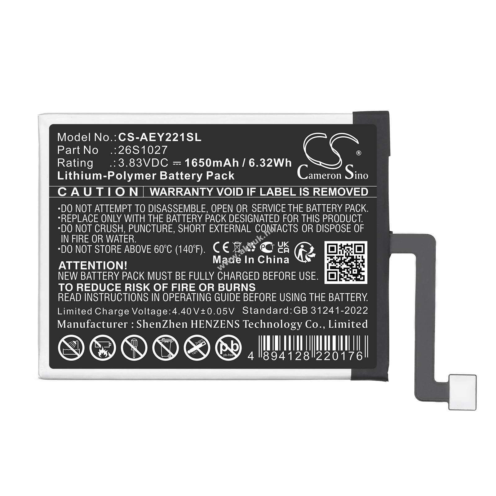 Helyettesítő e-könyv olvasó akku Amazon Kindle Paperwhite 11th 26S1027 1650mAh 6.32Wh 3.83V