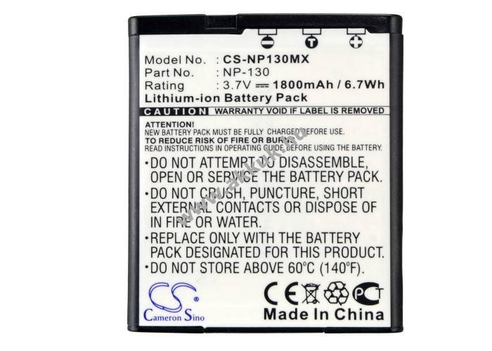 Helyettesítő kamera akku Casio Exilim EX-H30 NP-130 1800mAh/6.66Wh 3.7V