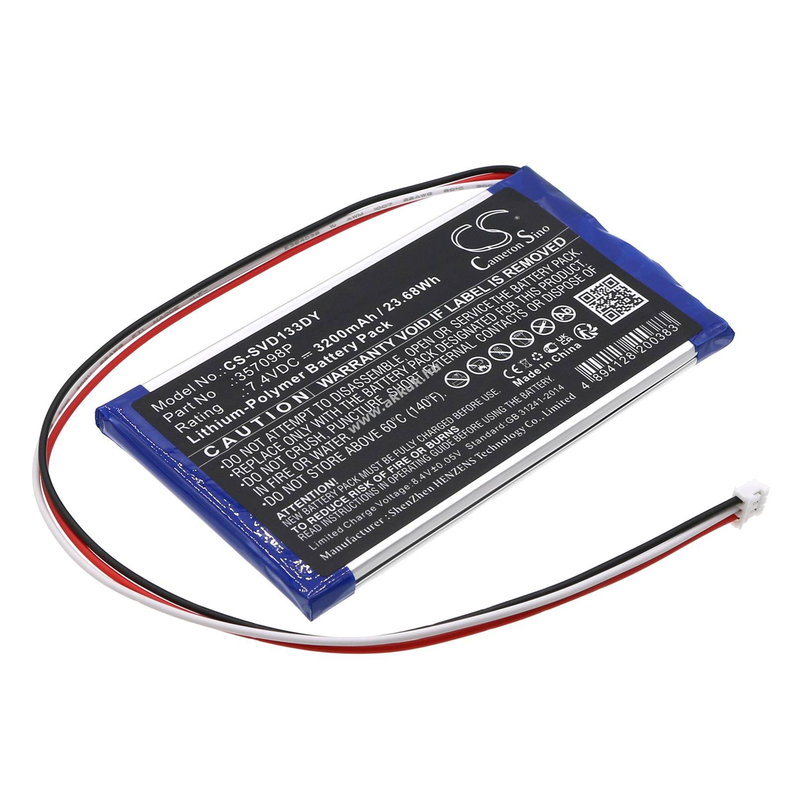 Helyettesítő dvd lejátszó akku Sylvania SDVD1332 357098P 3200mAh 23.68Wh 7.4V