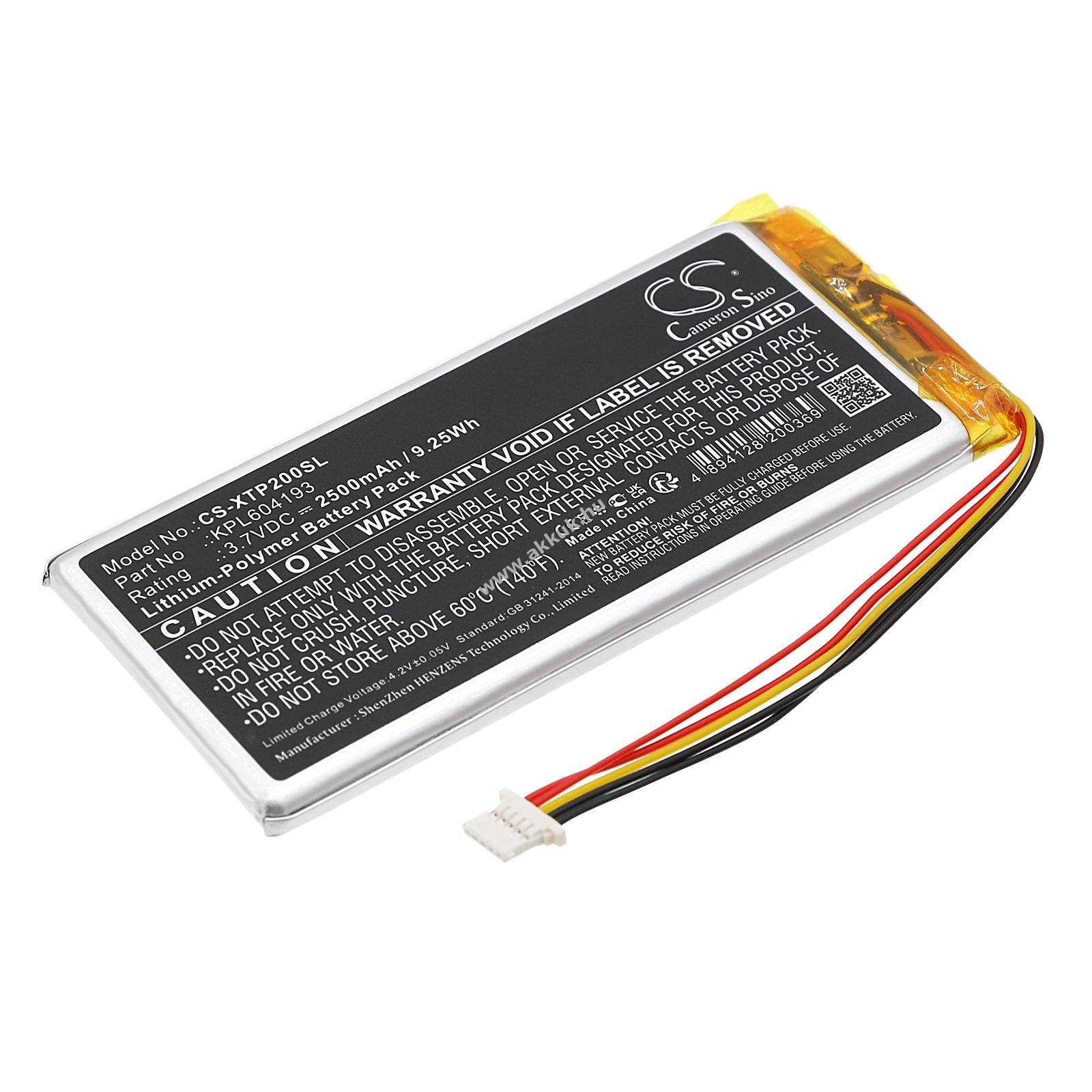 Helyettesítő diagnosztikai szkenner akku XTOOL TP200 KPL604193 2500mAh 9.25Wh 3.7V