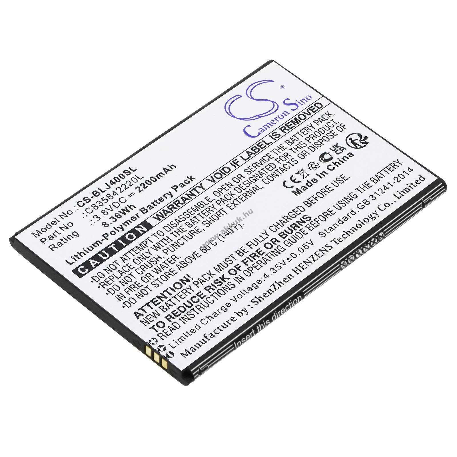 Helyettesítő telefon akku BLU J4 C835842220L 2200mAh 8,36Wh 3.8V