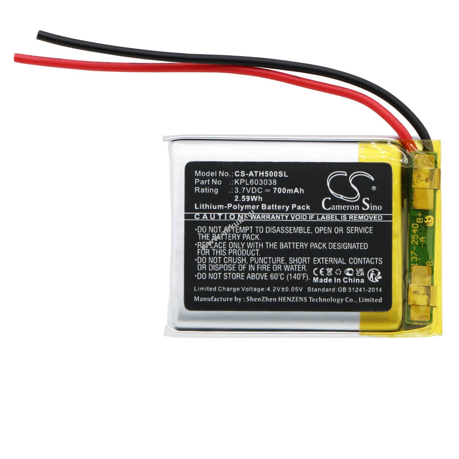 Helyettesítő vezeték nélküli fülhallgató akku Audio-Technica ATH-AR5BT KPL603038 700mAh 2.59Wh 3.7V