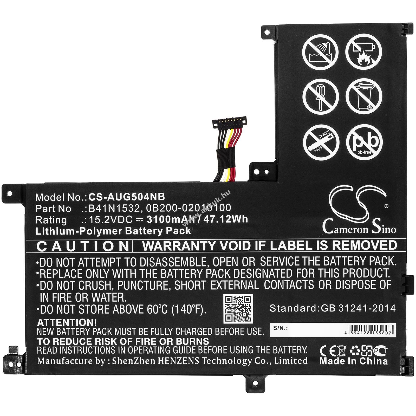 Helyettesítő laptop akku Asus Q504UA-BHI5T13 B41N1532 3100mAh 47.12Wh 15.2V