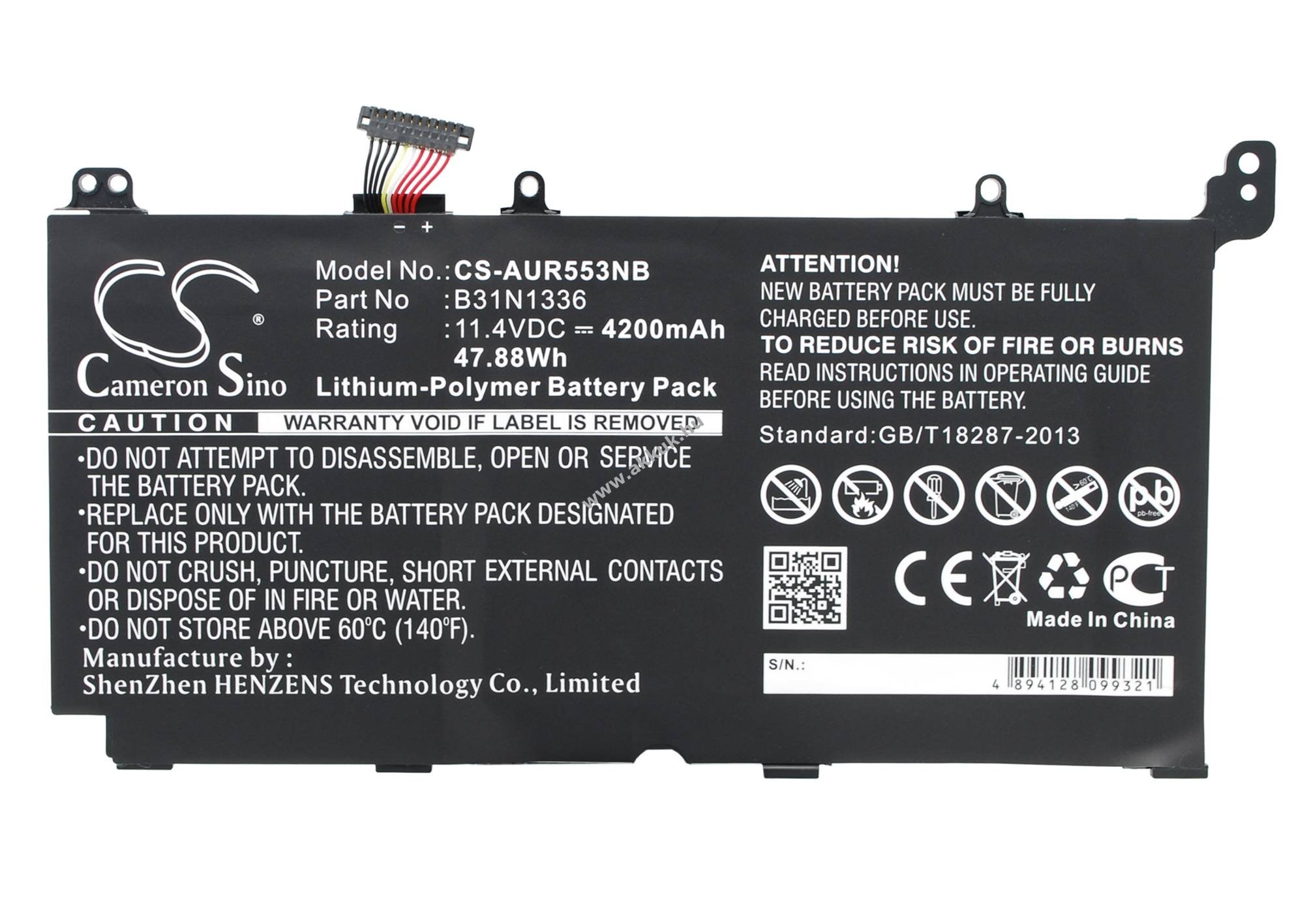 Helyettesítő laptop akku Asus R553LN B31N1336 4200mAh 47.88Wh Li-ion 11.4V
