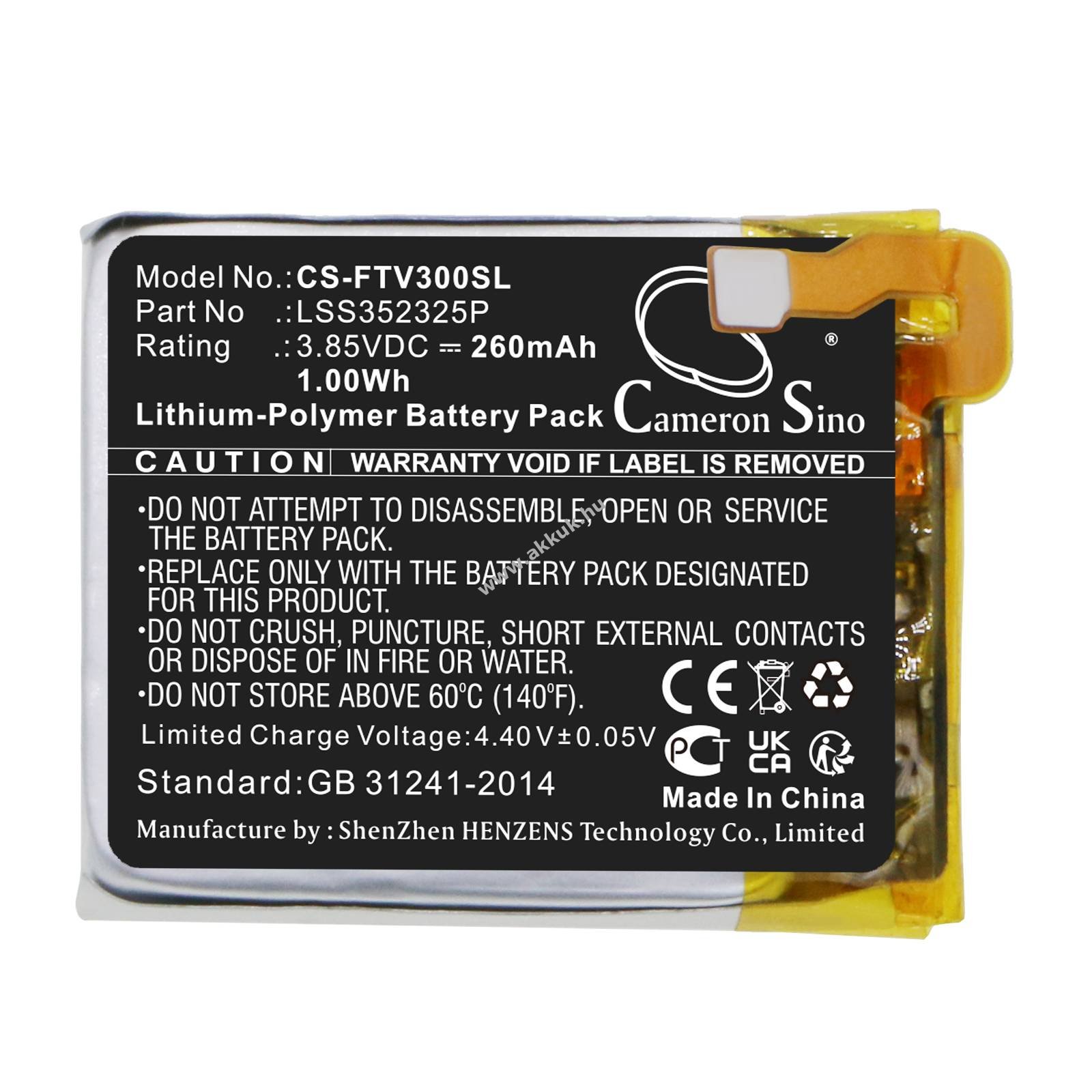 Helyettesítő okosóra akku FitBit Versa 3 LSS352325P 260mAh 1Wh 3.85V