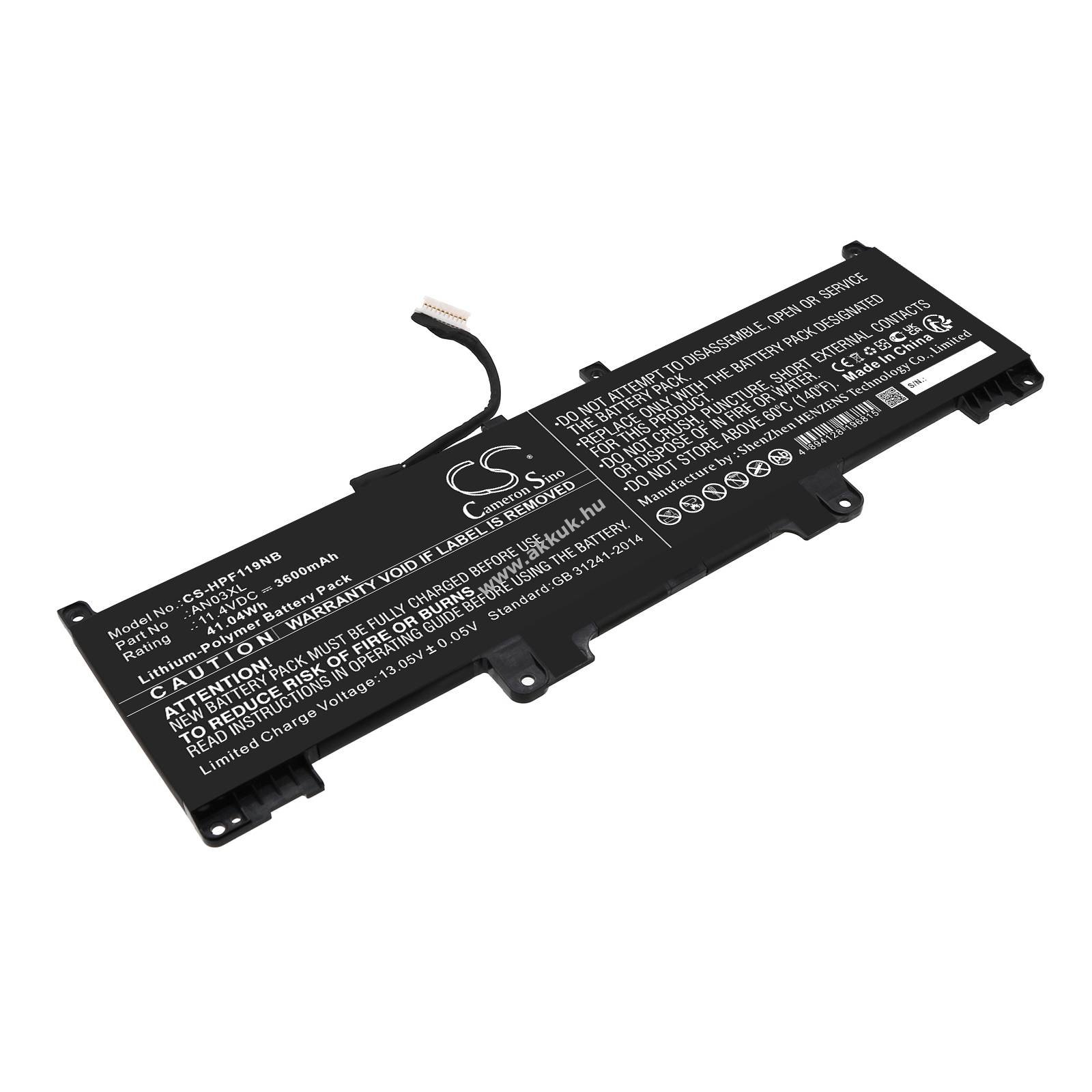Helyettesítő laptop akku HP Pro x360 Fortis 11 G9 AN03XL 3600mAh 41.04Wh Li-ion 11.4V