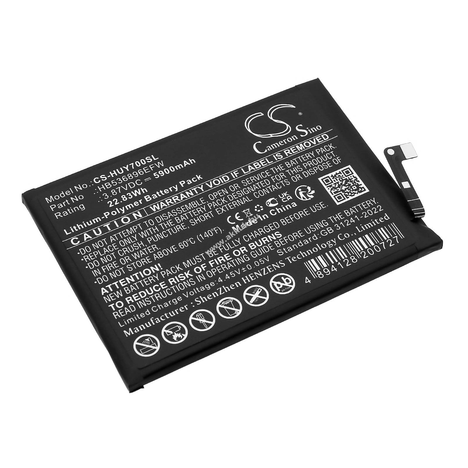 Helyettesítő telefon akku Huawei Nova Y70 HB536896EFW 5900mAh 22.83Wh 3.87V