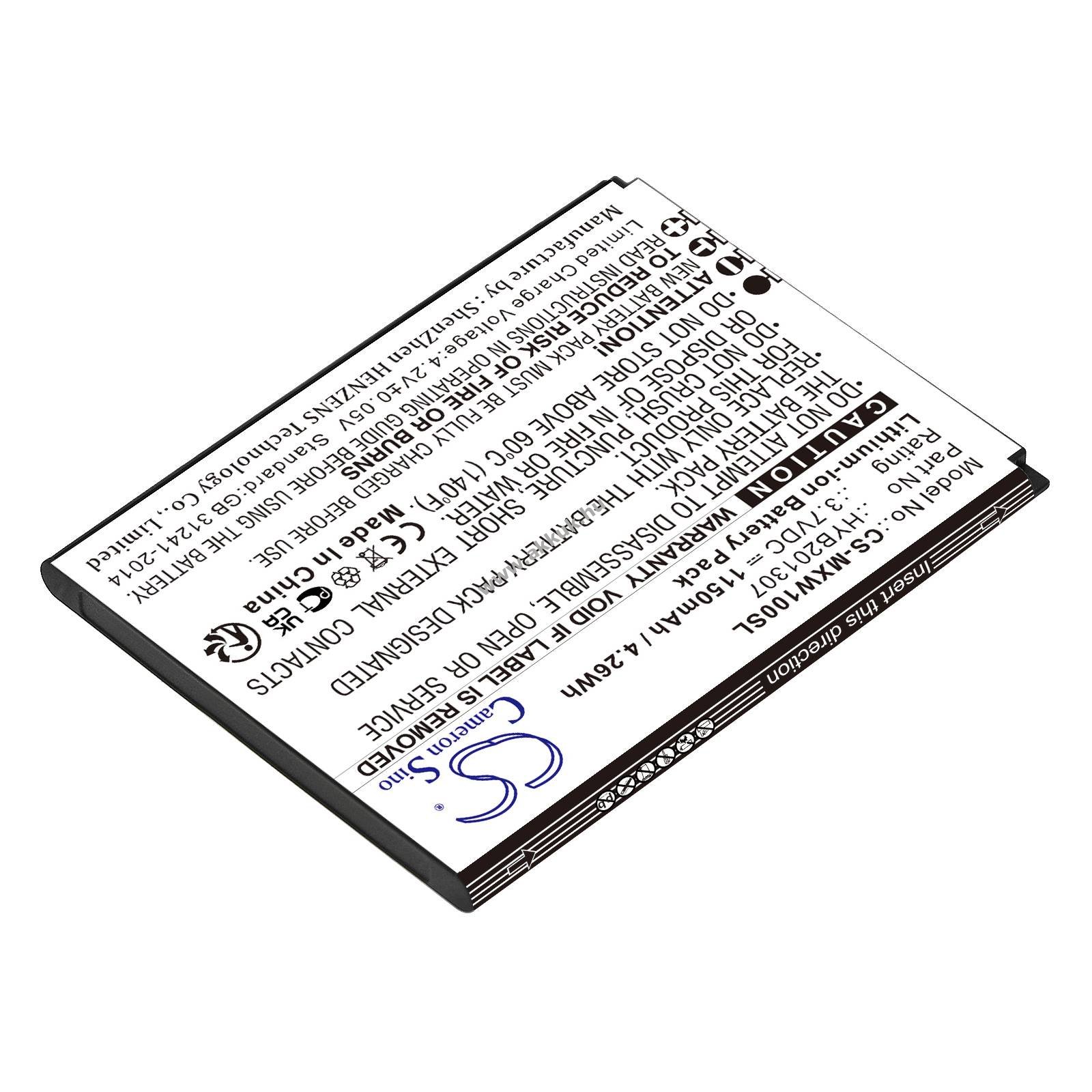 Helyettesítő telefon akku Budget Mobile UMX MXW1 HYB201307 1150mAh 3.7V 4.26Wh