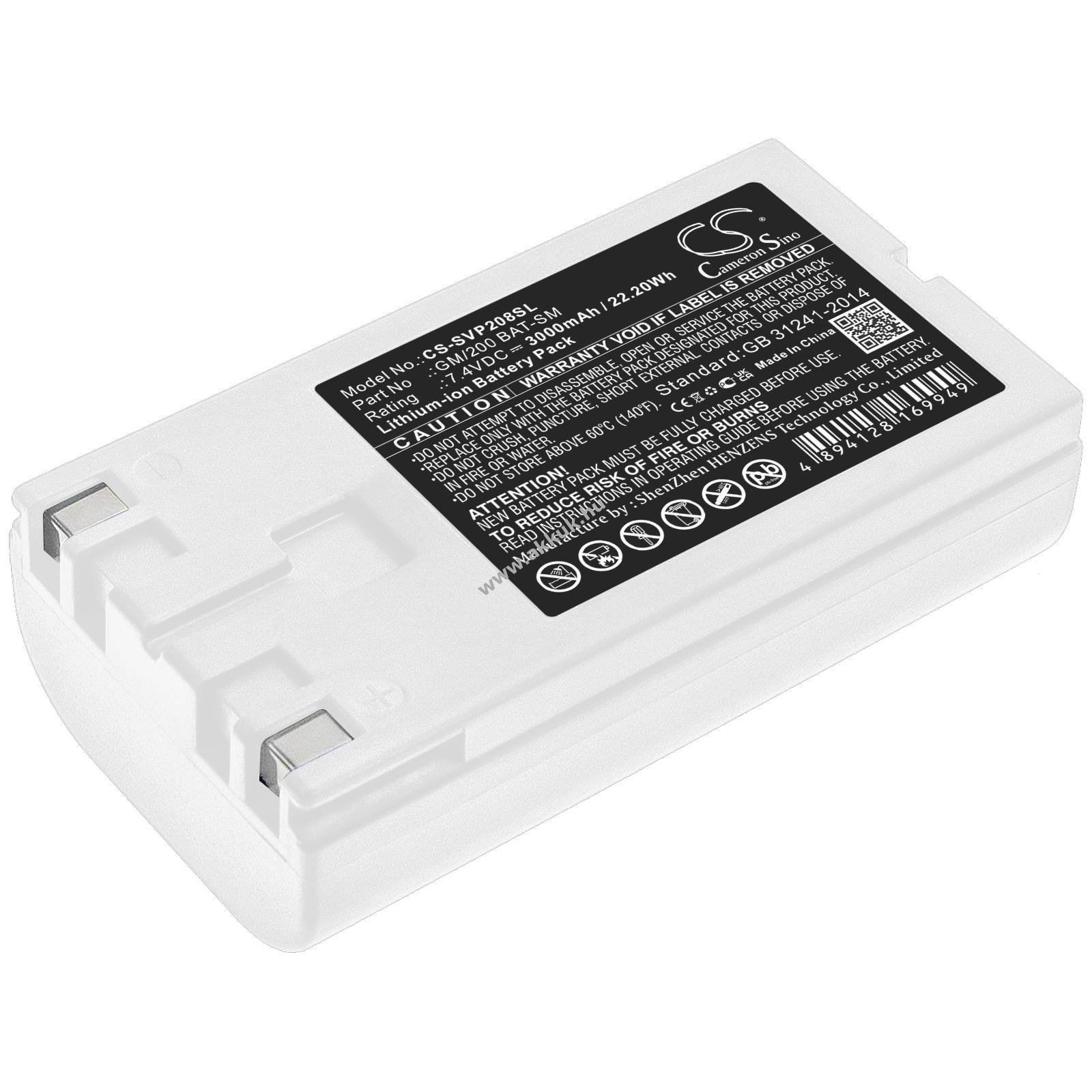 Helyettesítő hordozható nyomtató akku Sato VP208 GM/200 BAT-SM 3000mAh 22.2Wh 7.4V