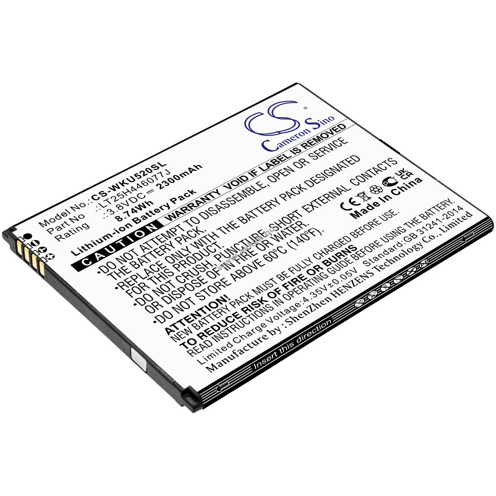 Helyettesítő telefon akku Wiko RIDE 2 LT25H446077J 2300mAh 8.74Wh Li-ion 3.8V