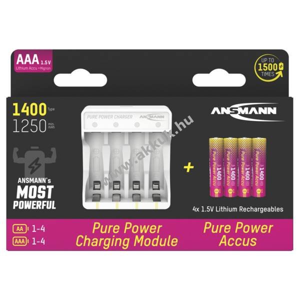 Ansmann Pure Power töltő készlet 4db/csomag AAA (Micro) akku 1,5V 1400mAh USB-C Li-Ion