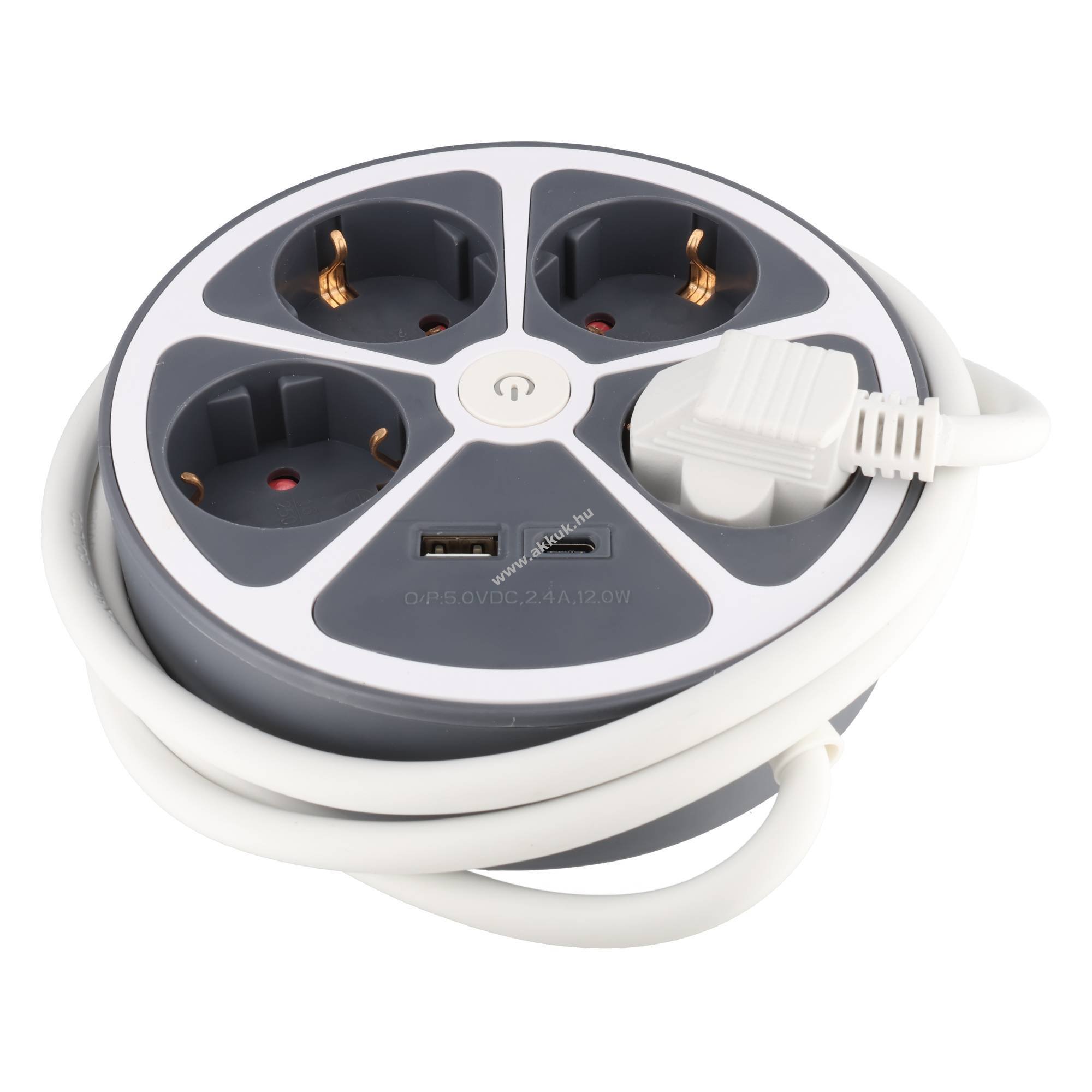 Heitech asztali elosztó 4x védőérintkezős aljzat 1x USB-A 1x USB-C kerek 1,4m