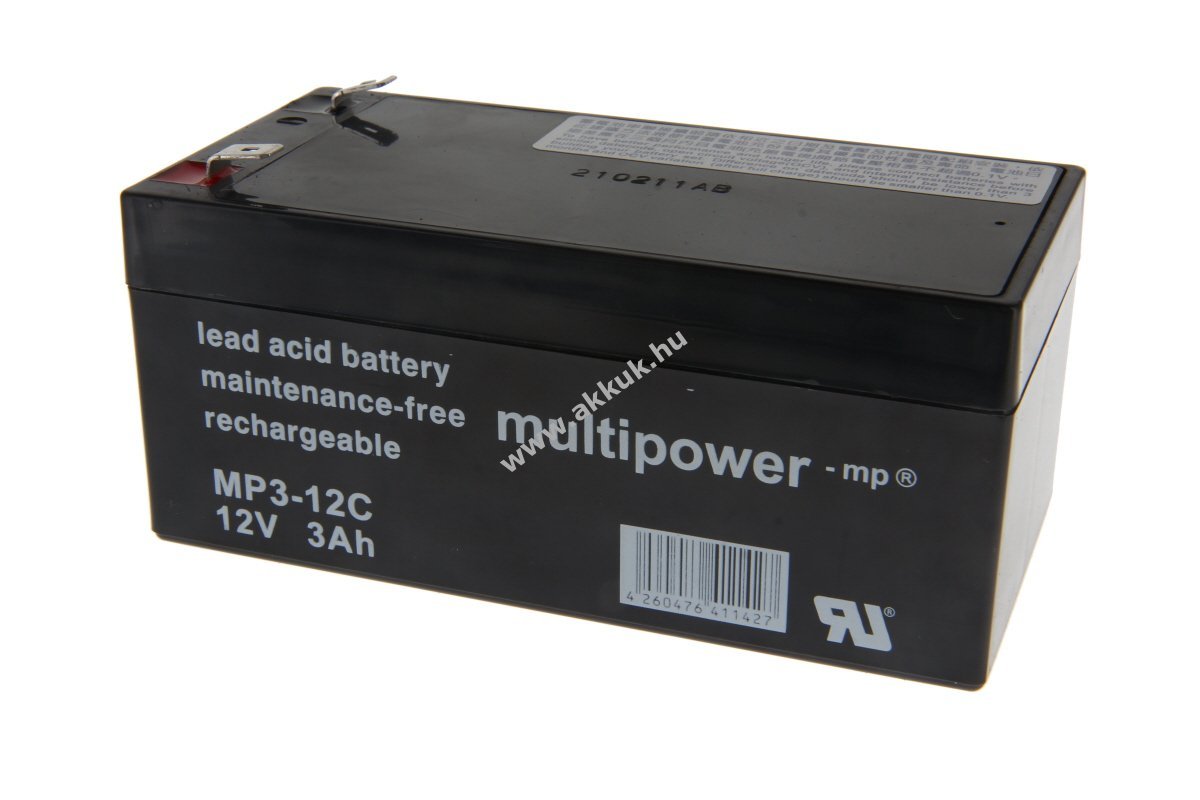 Multipower MP3-12C MPC3-12 12V 3Ah akku 6,3mm Faston Ólom