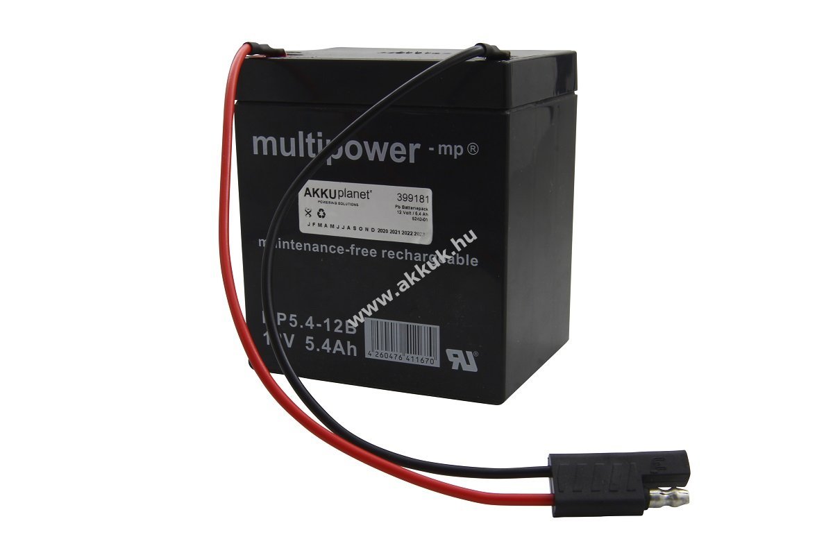Helyettesítő akku Multipower MP5,4-12 12V 5,4Ah kábellel és csatlakozóval Sabo 43-Vario E Pb