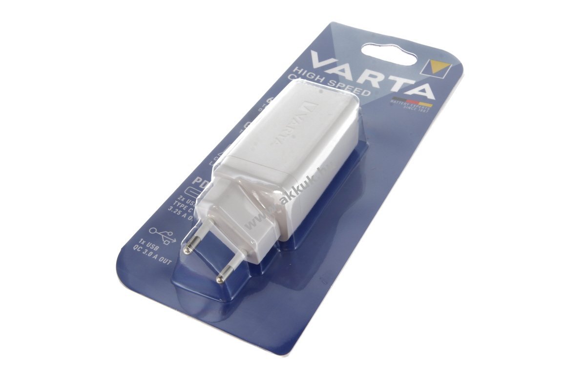 Varta High Speed Charger 65W töltő eurocsatlakozó 2xUSB-C PD 1xUSB-A QC
