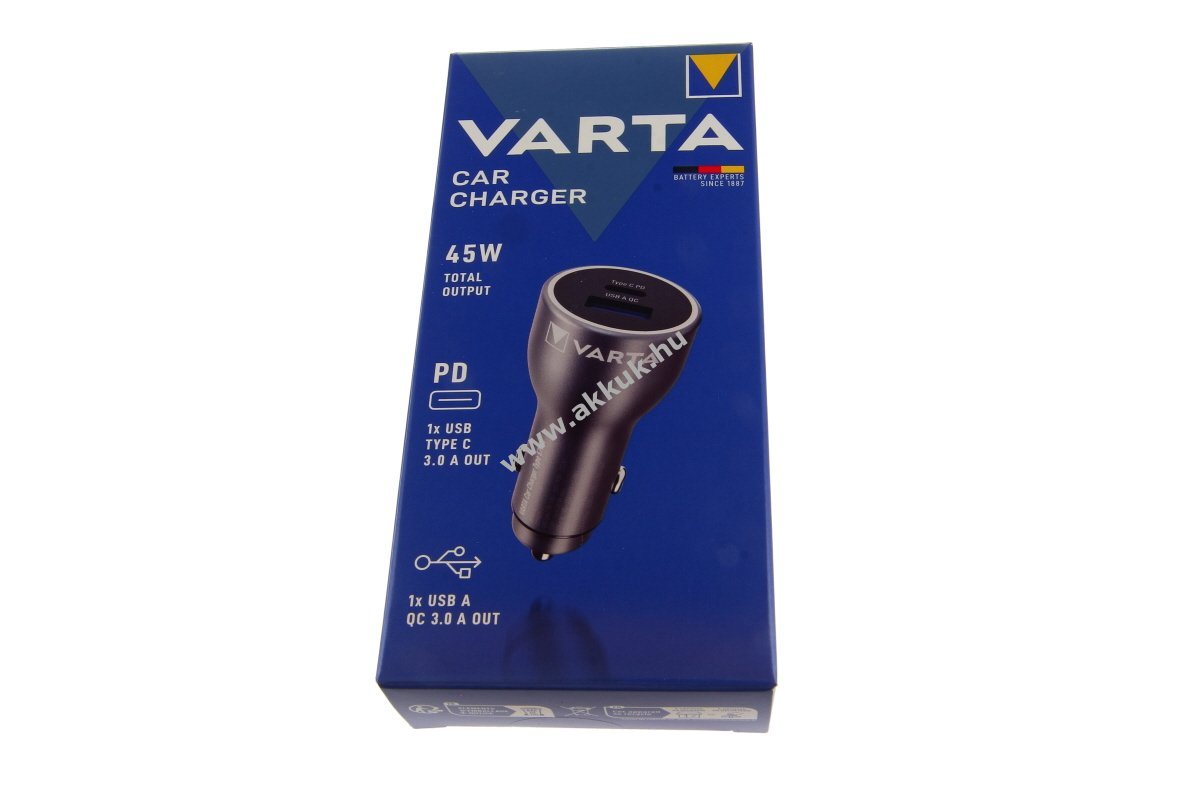 VARTA autós töltő dupla USB Type-C PD és USB-A 45W 12V/24V